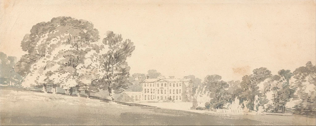 Una casa georgiana a tre piani in un parco